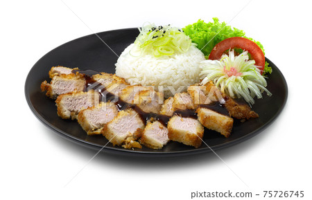 Pork Katsu deep fried served Rice recipe with kutsu sauce Japanese food 75726745