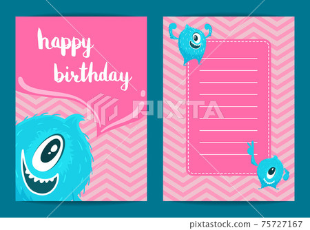 happy birthday card template with cartoon monsters 75727167