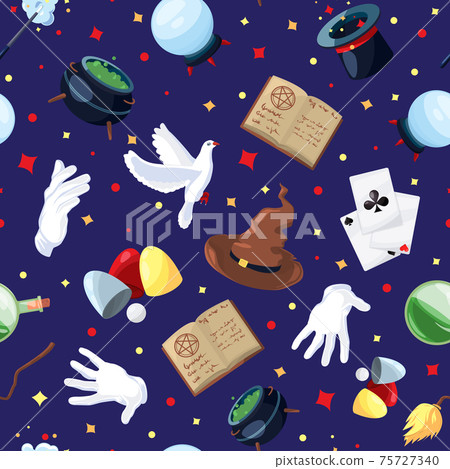 seamless pattern with symbols of magicians, alchemists and wizards 75727340