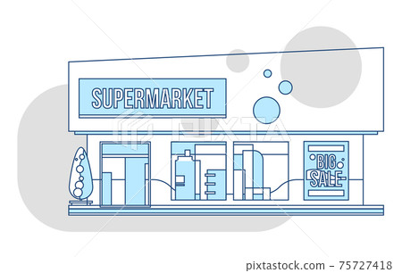 Supermarket showcase and ads illustration, thin line style Supermarket showcase and ads illustration, thin line style 75727418