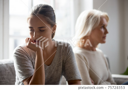 Unhappy senior mom and daughter have family fight 75728353