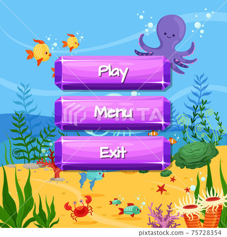 cartoon style gemstone buttons design on sealife landscape background 75728354