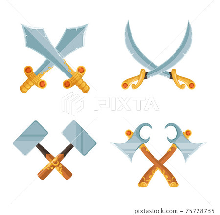 set of cartoon game design crossed sword and... - Stock Illustration ...