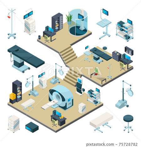 Hospital interior with different medical equipment. Clinically cabinets. Consulting and operating rooms 75728782