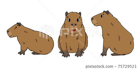 Set of Vector cute cartoon outline Capybara... - Stock Illustration ...