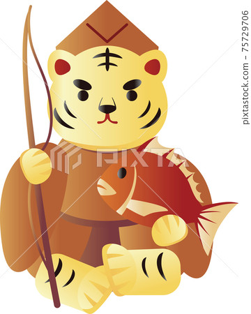 2022 Tiger Year Seven Lucky Gods Ebisu New Year New Year's card material Illustration material 2022 Tiger Year Seven Lucky Gods Ebisu New Year New Year's card material Illustration material 75729706