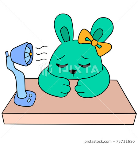 The doe is lazy in the heat, turning on the fan on the table. doodle icon image kawaii. The doe is lazy in the heat, turning on the fan on the table. doodle icon image kawaii. 75731650
