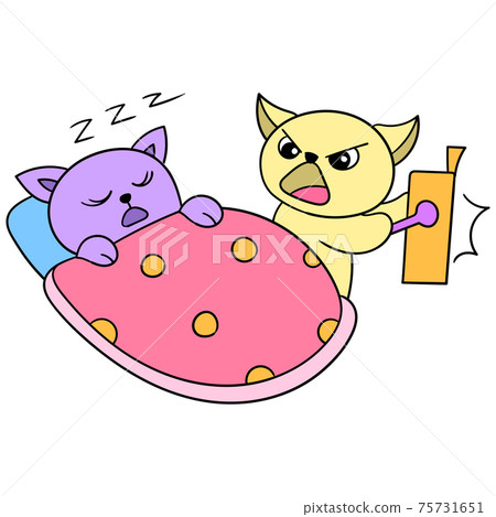 the cat is waking its friend in the middle of the night for sahur. doodle icon image kawaii. the cat is waking its friend in the middle of the night for sahur. doodle icon image kawaii. 75731651