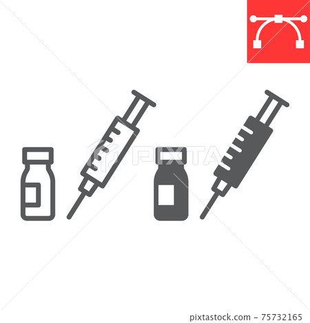 Syringe with vial line and glyph icon, covid-19 and injection, vaccine vector icon, vector graphics, editable stroke outline sign, eps 10. 75732165