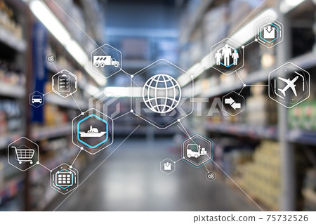 Logistics and transportation concept on supermarket background. Logistics and transportation concept on supermarket background. 75732526