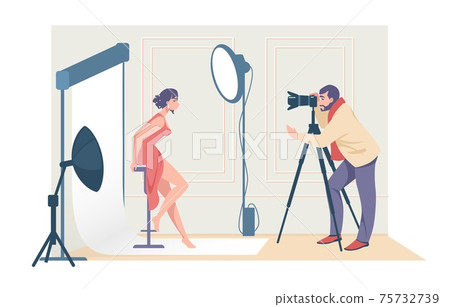 Cartoon photographers shooting model. Man... - Stock Illustration  [75732739] - PIXTA