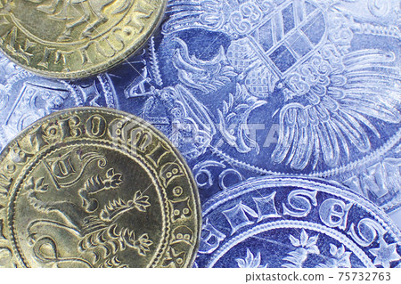 background from very old czech coins 75732763