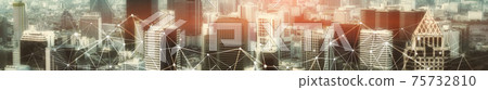 Abstract business network connection concept. Hong Kong panorama. 75732810
