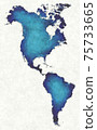 America map with drawn lines and blue watercolor illustration 75733665