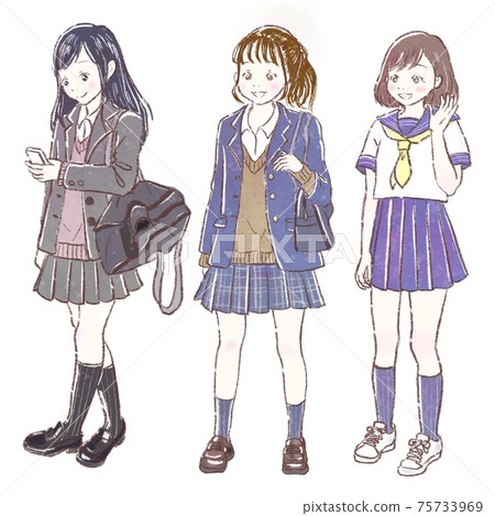 站立的身材 制服 西裝外套 海軍藍色高筒襪 水手服的高中女生 插圖素材 圖庫