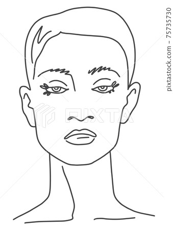 Line drawing face Portrait of young woman with short hair and beautiful eyes Line drawing face Portrait of young woman with short hair and beautiful eyes 75735730