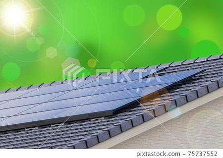 Eco image Eco-house, greenery and sun Eco image Eco-house, greenery and sun 75737552