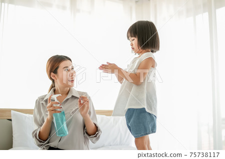 happy family in bed room concept. happy family in bed room concept. 75738117