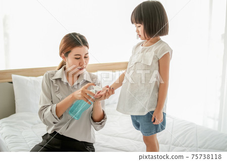 happy family in bed room concept. happy family in bed room concept. 75738118