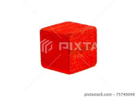 red cube wooden toy isolated on white 75740099
