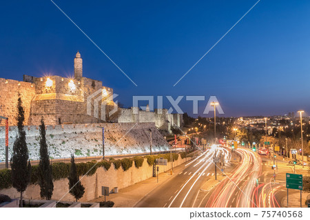 Jerusalem Old City - Tower of David at Night 75740568