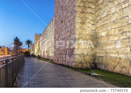 Jerusalem Old City Walls at Night 75740570