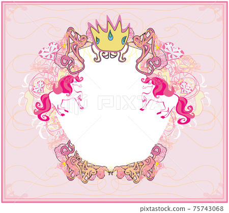 decorative girlish frame with unicorns 75743068