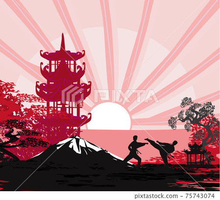 Active tae kwon do martial arts fighters combat fighting and kicking sport silhouettes illustration Active tae kwon do martial arts fighters combat fighting and kicking sport silhouettes illustration 75743074
