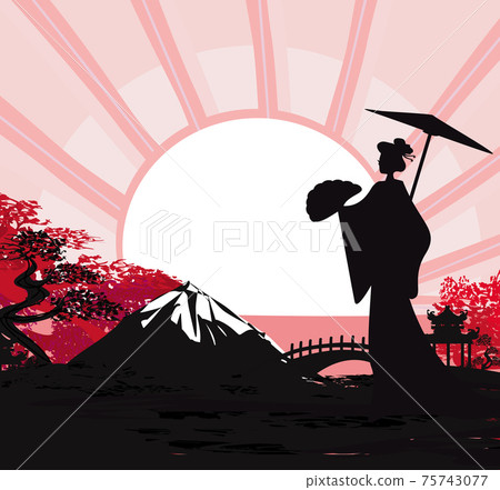abstract Asian Landscape and beautiful Asian girl abstract Asian Landscape and beautiful Asian girl 75743077