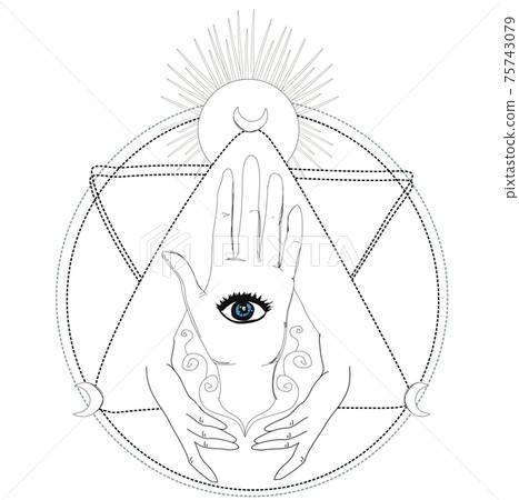 Mystical symbol: human hand, Eye of Providence Mystical symbol: human hand, Eye of Providence 75743079