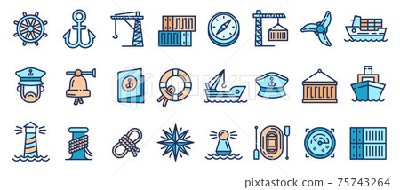 Marine port icons set, outline style Marine port icons set, outline style 75743264