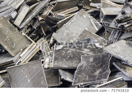 scrap pile of old used car aluminum cooling radiators scrap pile of old used car aluminum cooling radiators 75743810