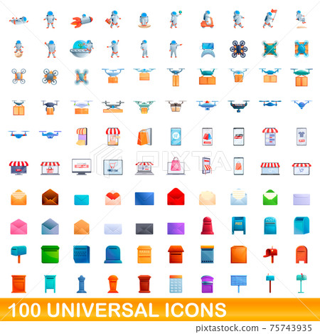 100 universal icons set, cartoon style 100 universal icons set, cartoon style 75743935