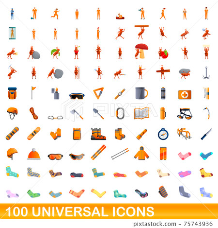 100 universal icons set, cartoon style 100 universal icons set, cartoon style 75743936