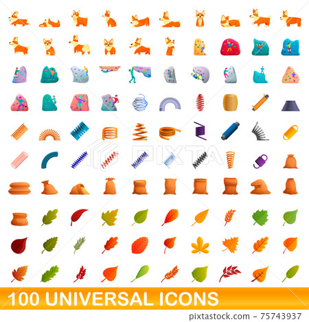 100 universal icons set, cartoon style 100 universal icons set, cartoon style 75743937