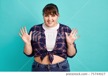 Funny overweight woman, body positive Funny overweight woman, body positive 75744027