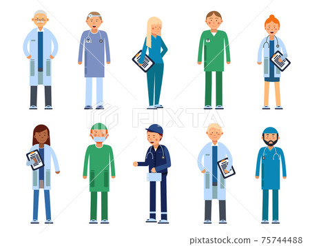 Medical personal. Male and female healthcare professionals. illustrations in flat style Medical personal. Male and female healthcare professionals. illustrations in flat style 75744488