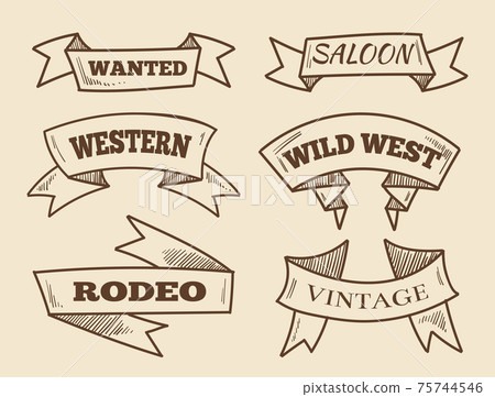Hand drawn western ribbons. Vintage design elements Hand drawn western ribbons. Vintage design elements 75744546