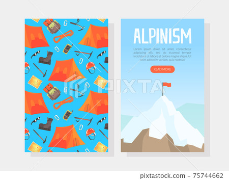 Alpinism Landing Page, Mountaineering, Climbing and Adventure Web Page, Onboard Screen Interface Cartoon Vector Illustration 75744662