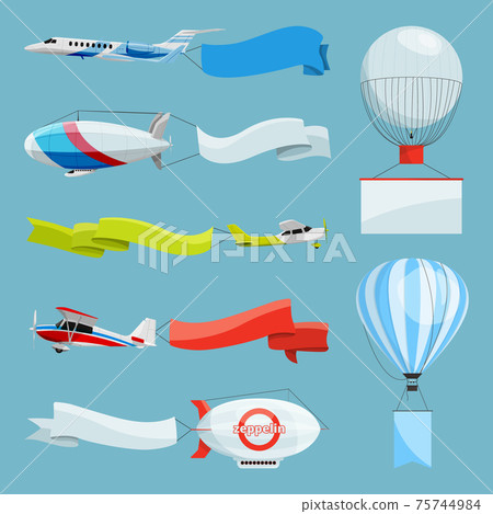 Zeppelins and airplanes with empty banners for advertising messages. illustrations with place for your text Zeppelins and airplanes with empty banners for advertising messages. illustrations with place for your text 75744984