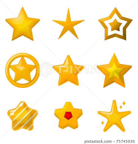 Glossy gold stars in cartoon style. Icons set for game design projects Glossy gold stars in cartoon style. Icons set for game design projects 75745030
