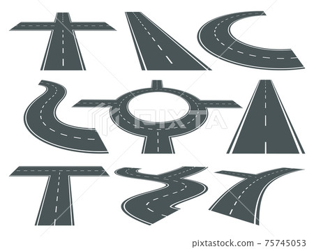 set of pathway different roads. Speed curved symbol for logo design. Highway illustrations set of pathway different roads. Speed curved symbol for logo design. Highway illustrations 75745053
