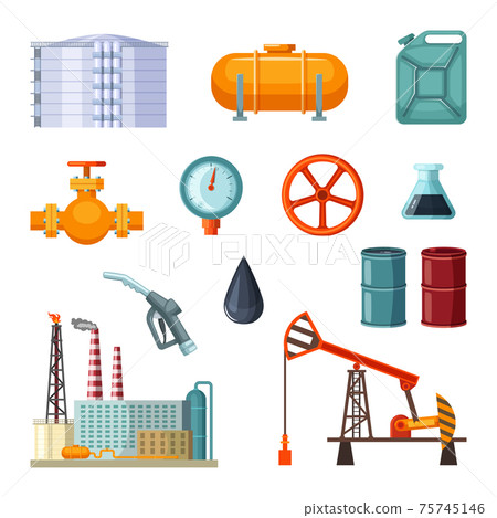 Oil industry. pictures set of petroleum extraction 75745146