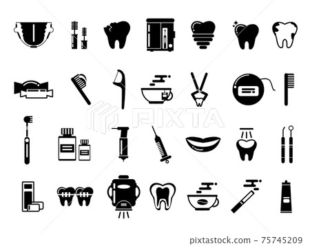 Dental monochrome pictures. Healthcare illustrations 75745209