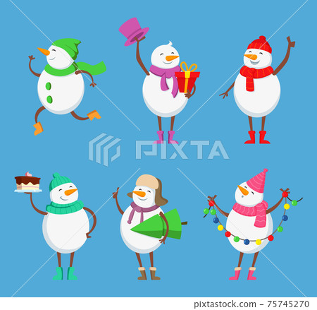 mascot design of funny snowmen. Xmas characters set 75745270