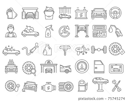 mono line pictures of automobile parts. Repair car services 75745274