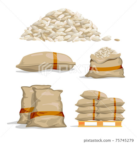 Different sacks of white rice. Food storage illustrations Different sacks of white rice. Food storage illustrations 75745279