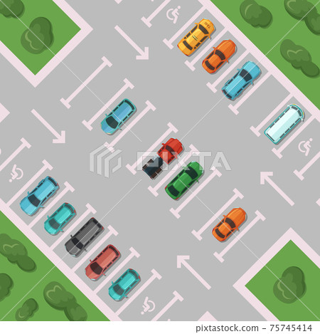diagonal view parking with places for disabled people diagonal view parking with places for disabled people 75745414