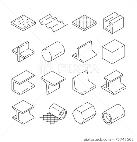Isometric symbols of metallurgy. Pictures of iron and steel tools. illustration in linear style 75745505