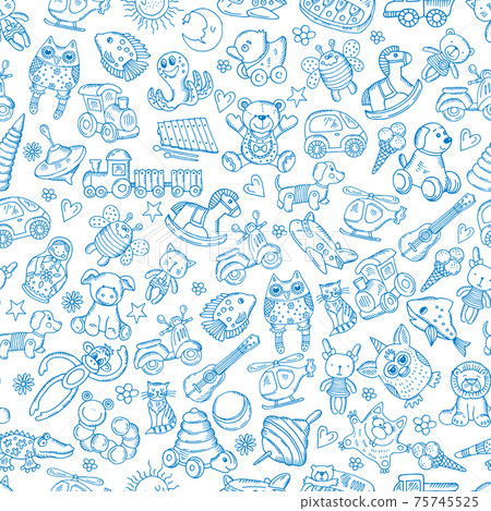 Children with toys. Seamless pattern with hand drawn illustration Children with toys. Seamless pattern with hand drawn illustration 75745525